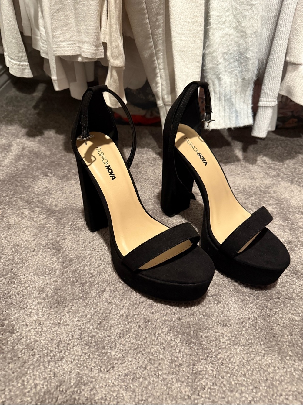 Fashion Nova Black Platform Block Heels with Ankle Strap